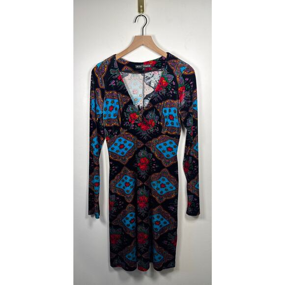 Betsey Johnson Dresses & Skirts - Betsey Johnson VINTAGE Velvet Floral Patchwork Print Mini Dress